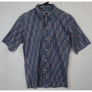 Ono Liberty House Hawaiian Shirt Button Front Blue Geometric Size S Cotton